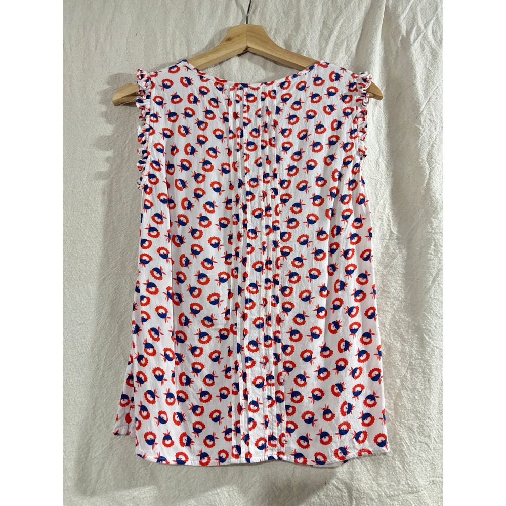 Boden Womens Red Blue Floral Pintuck Ruffle Sleeveless Blouse Top Twee US 4 - Picture 2 of 6
